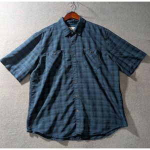 Orvis Shadow Plaid Shirt XL Blue Short Sleeve Vent Fishing Travel